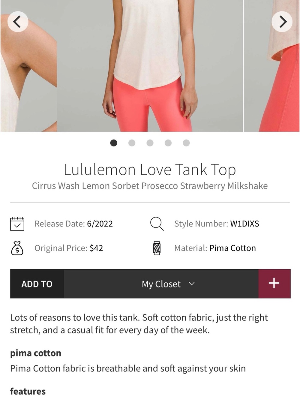Lululemon Love Tank Top Cirrus Wash Lemon Sorbet Prosecco Strawberry Milkshake